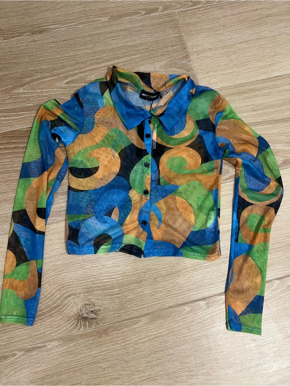 Retro Swirl Long-Sleeve Cropped Top in Blue/Green/Orange - Kids